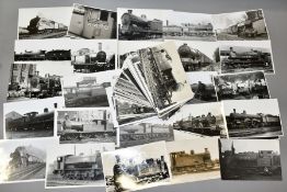 A QUANTITY OF ASSORTED BLACK AND WHITE POSTCARD SIZE PHOTOGRAPHS OF MAINLY L.N.E.R. AND BRITISH