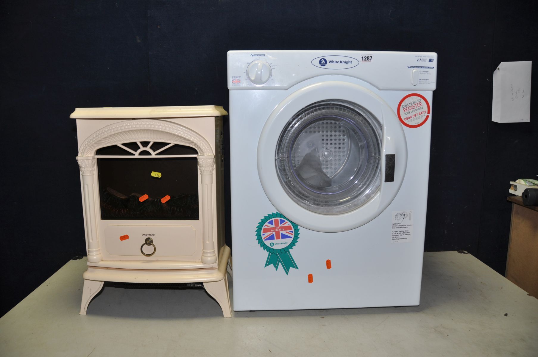 A SMALL WHITE KNIGHT C39AW 3.5kg TUMBLE DRYER width 50cm x depth 48cm x height 68cm and a Warmline