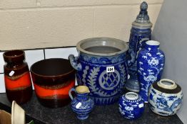 A MIXED GROUP OF 20TH CENTURY CERAMICS, to include a Chinese prunus baluster vase, height