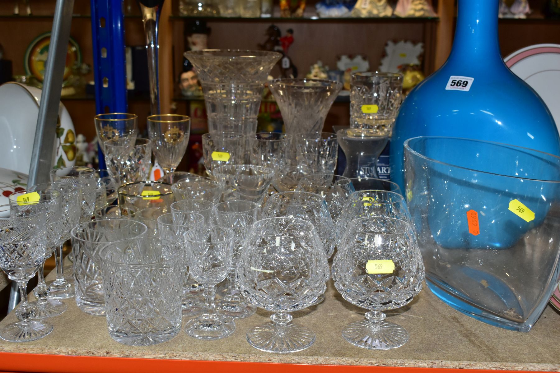 A QUANTITY OF CUT GLASS ETC, to include incomplete sets of brandy, wine and port glasses etc,