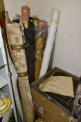 THREE BOXES AND TWENTY TWO ROLLS OF FABRIC OFFCUTS AND REMNANTS, majority for upholstery (three