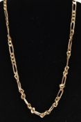 A 9CT GOLD CHAIN NECKLACE, the figaro chain with spring release clasp, 9ct import mark for