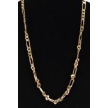 A 9CT GOLD CHAIN NECKLACE, the figaro chain with spring release clasp, 9ct import mark for