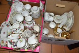CHINA, TWO BOXES OF CERAMICS, containing part tea sets and comprising fourteen pieces of Royal