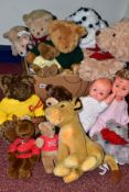 A BOX OF TEDDY BEARS, SOFT TOYS AND DOLLS, to include Giorgio, Beverly Hills 1997 Collectors Bear, a