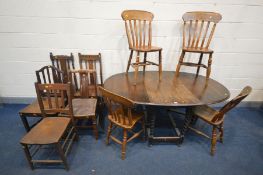 AN OAK BARLEY TWIST GATE LEG TABLE, length 166cm x closed length 60cm x depth 106cm x height 76cm,