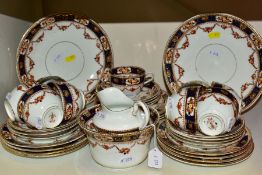 AN EARLY 20TH CENTURY FLORAL DECORATED BONE CHINA PART TEA SET, printed and tinted decoration,