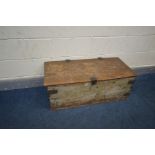 A 19TH CENTURY PINE TOOL CHEST, with a label bearing to lid, see image, width 95cm x depth 44cm x