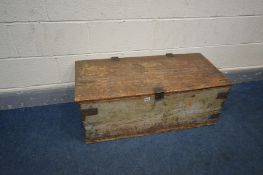 A 19TH CENTURY PINE TOOL CHEST, with a label bearing to lid, see image, width 95cm x depth 44cm x