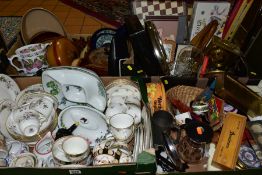 FOUR BOXES OF SUNDRY ITEMS, TEA/DINNERWARES, KITCHEN ITEMS etc, to include Royal Worcester '