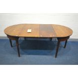 A GEORGE III OAK D END TABLE, with two additional leaves, extended length 206cm x closed length