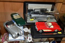 THREE UNBOXED FRANKLIN MINT DIECAST VEHICLES, all 1/24 scale, 1952 Jaguar XK120, 1961 Jaguar E