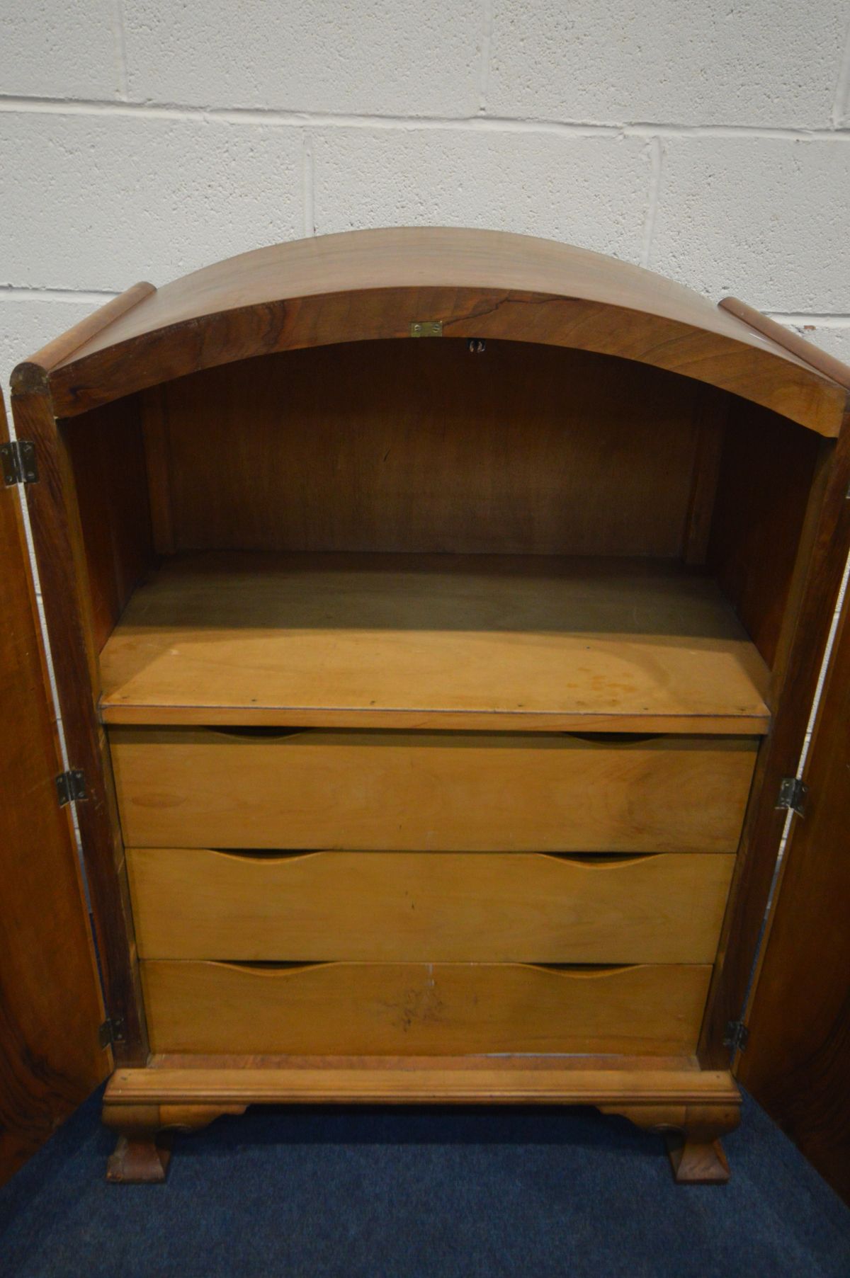 AN ART DECO WALNUT TWO DOOR CUPBOARD, with two internal drawers, width 82cm x depth 49cm x height - Image 3 of 3