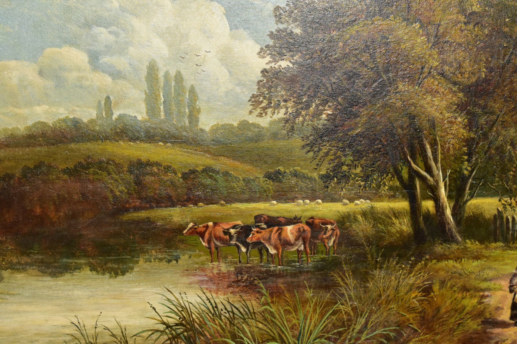 WILLIAM P CARTWRIGHT (1855-1915) an extensive landscape with cattle drinking in a stream, signed - Image 2 of 5