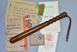 A SMALL QUANTITY OF POLICE AND CIVIL DEFENCE MEMORABILIA, to include 1939-1945 Defence Medal,