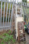 THREE METAL STEP LADDERS and two wooden step ladders longest being 188cm long (5)