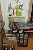 PAINTINGS, PRINTS AND CDS ETC, IN THREE BOXES AND LOOSE, including paintings and prints, subjects