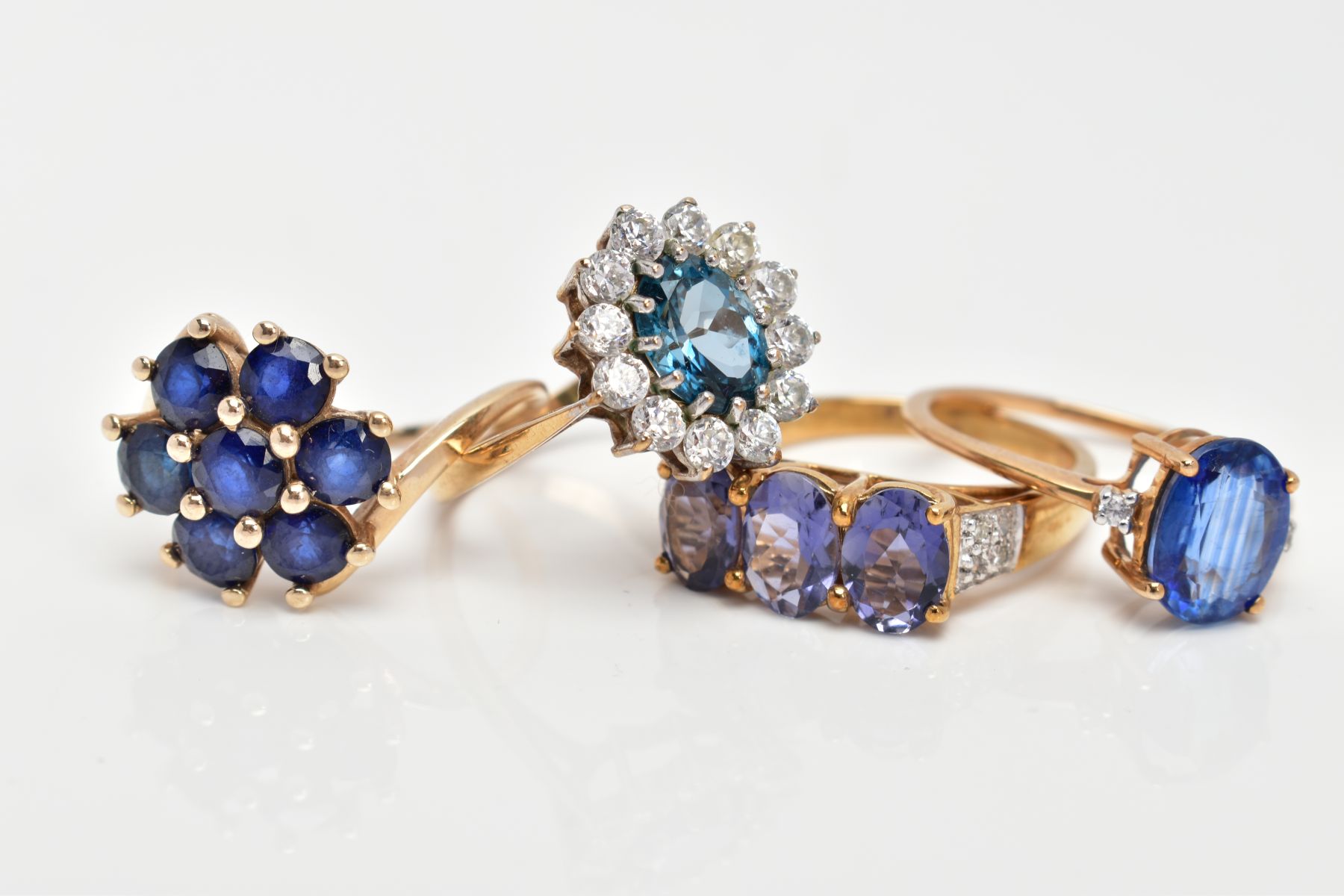 FOUR 9CT GOLD GEM SET RINGS, of various designs, set with gemstones such as sapphire, kyanite, - Image 2 of 3