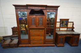 A MAPLE AND CO, EDWARDIAN WALNUT TWO PIECE BEDROOM SUITE comprising a compactum wardrobe, two