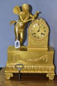 A CHAPPE OF PARIS GILT METAL MANTLE CLOCK, the rectangular base is surmounted by a fairy holding a