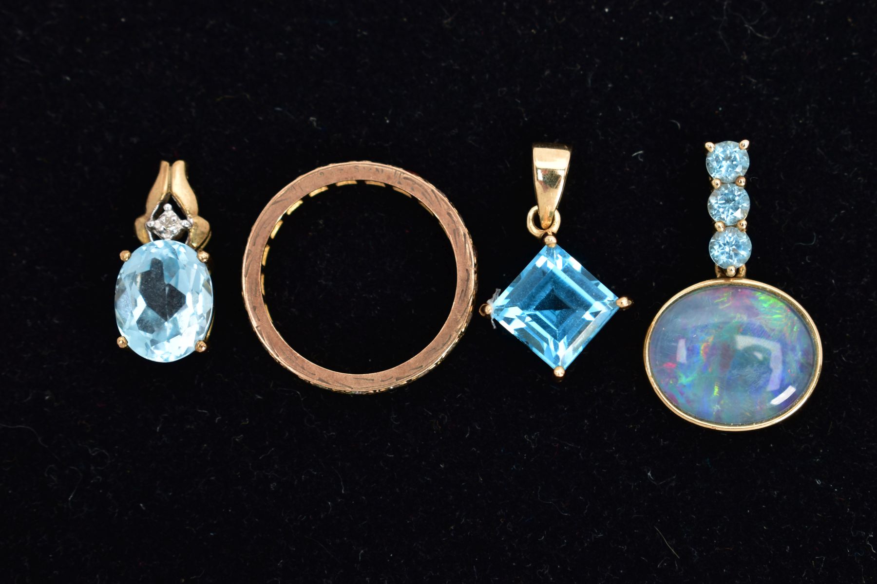 THREE 9CT GOLD GEM SET PENDANTS AND A YELLOW METAL FULL ETERNITY RING, the first pendant set with an - Image 2 of 4