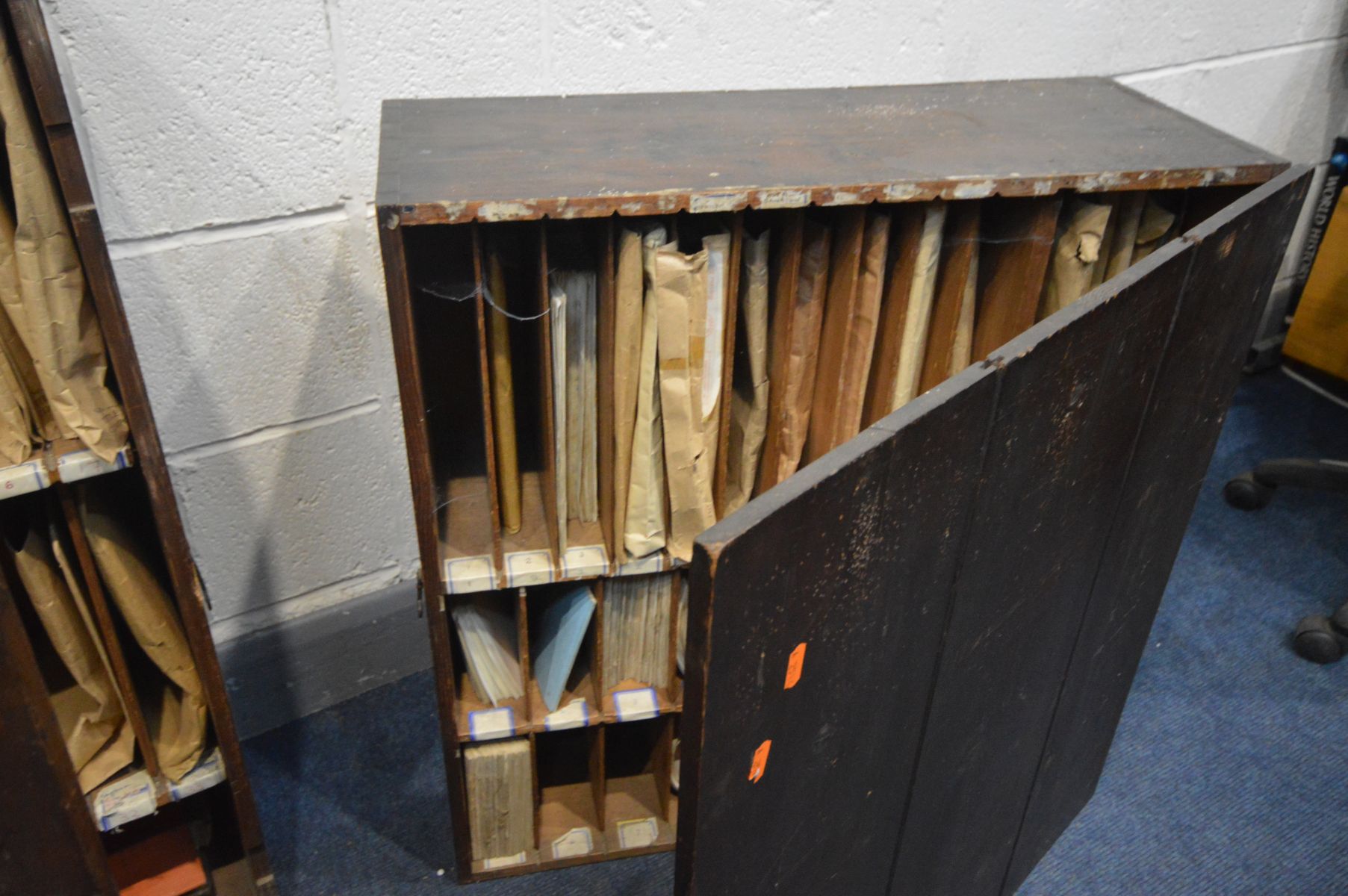 THREE STAINED PINE CABINETS, one with double cupboard doors enclosing three fixed shelves with - Image 4 of 4