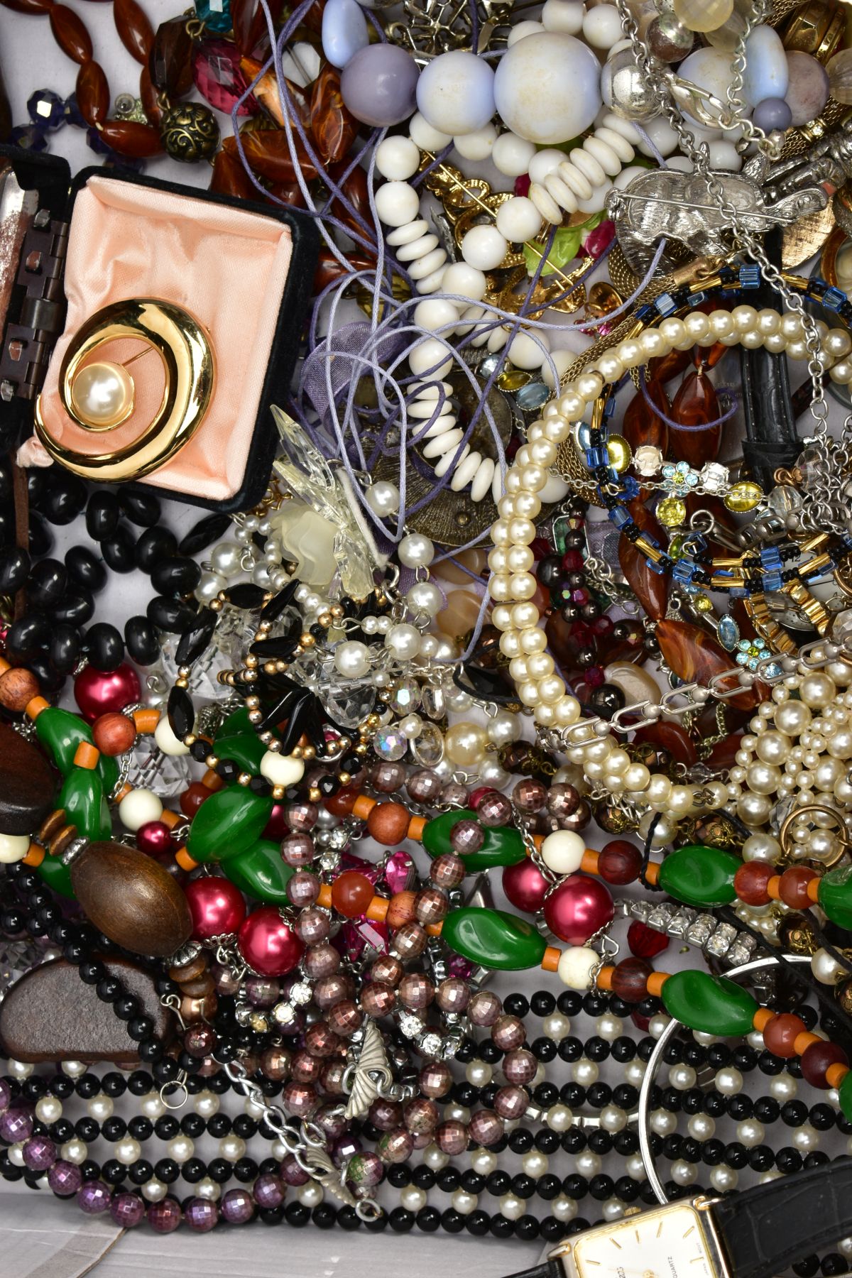 A BOX OF MOSTLY COSTUME JEWELLERY, to include various beaded necklaces, bracelets, lady’s fashion - Image 2 of 5