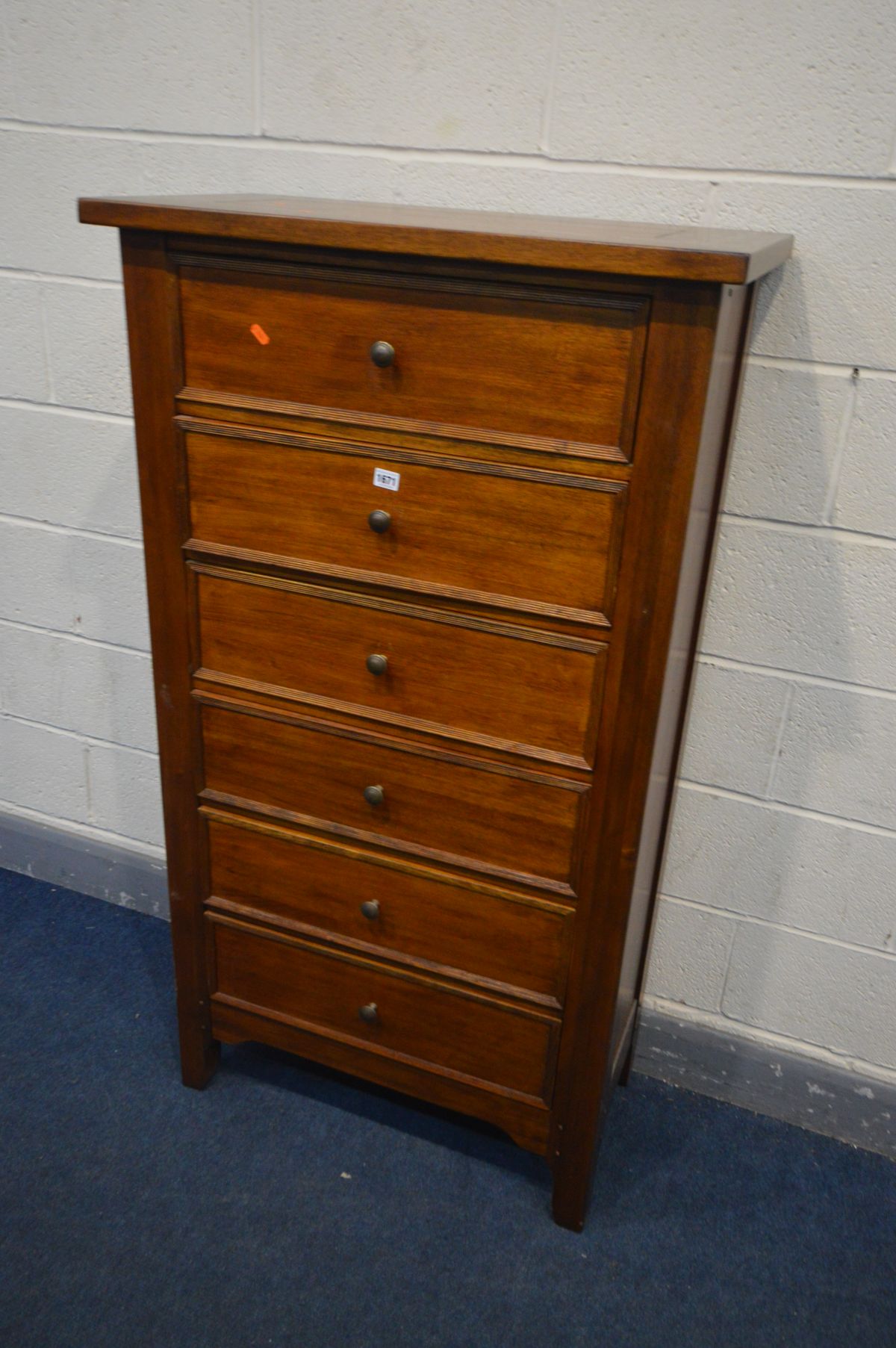 A TALL HARDWOOD CHEST OF SIX DRAWERS, width 80cm x depth 41cm x height 145cm