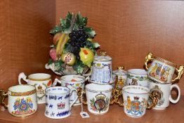 TWELVE ITEMS OF ROYALTY MEMORABILIA with a Capodimonte fruit bowl, the Royalty memorabilia including