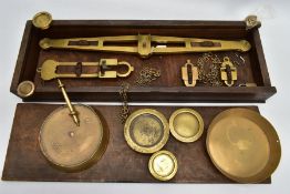 A CASED ROGERS & CO 'AGATE' SET OF BRASS HANGING SCALES including two brass pans No 7 and Avery