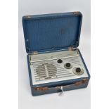 A PORTABLE PYE VALVE RADIO, width 28cm x depth 20cm x height 11cm, wear to handle, rust to clip