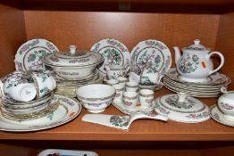 A QUANTITY OF INDIAN TREE PATTERN DINNER AND TEA WARES by Wedgwood, Grosvenor, Sadler and un-