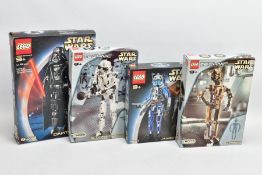 FOUR BOXED LEGO STAR WARS CHARACTERS SETS, comprising 8007 C-3PO, 8008 Stormtrooper, 8101 Darth