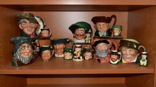 SIXTEEN CERAMIC CHARACTER AND TOBY JUGS, ELEVEN BY ROYAL DOULTON, comprising large size Old Charley,