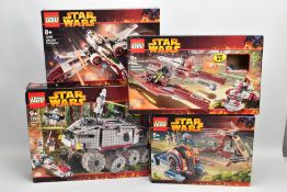 FOUR BOXED LEGO STAR WARS SETS, 7258 WOOKIE ATTACK, 7259 ARC-170 STAR FIGHTER, 7260 WOOKIE CATAMARAN
