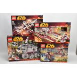 FOUR BOXED LEGO STAR WARS SETS, 7258 WOOKIE ATTACK, 7259 ARC-170 STAR FIGHTER, 7260 WOOKIE CATAMARAN