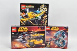 THREE BOXED LEGO STAR WARS SETS, Naboo Starfighter 7141, Droid Tri-Fighter 7252 and Jedi Starfighter