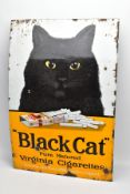 A LARGE ORIGINAL ENAMELLED ADVERTISING SIGN, 'Black Cat Pure Matured Virginia Cigarettes, Carreras