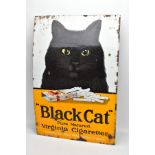 A LARGE ORIGINAL ENAMELLED ADVERTISING SIGN, 'Black Cat Pure Matured Virginia Cigarettes, Carreras