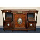 A VICTORIAN BREAKFRONT AMBOYNA AND EBONY CROSSBANDED CREDENZA, box strung and ormolu banded, with