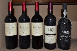 PORT & WINE, one bottle of Croft Vintage Port 1977, three bottles of Regaleali Rosso 2001 and one