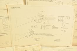 APPROXIMATELY FORTY PRINTS OF DETAILED GUN RIFLE AND REVOLVER PATENT DRAWINGS, by Malby & Son and