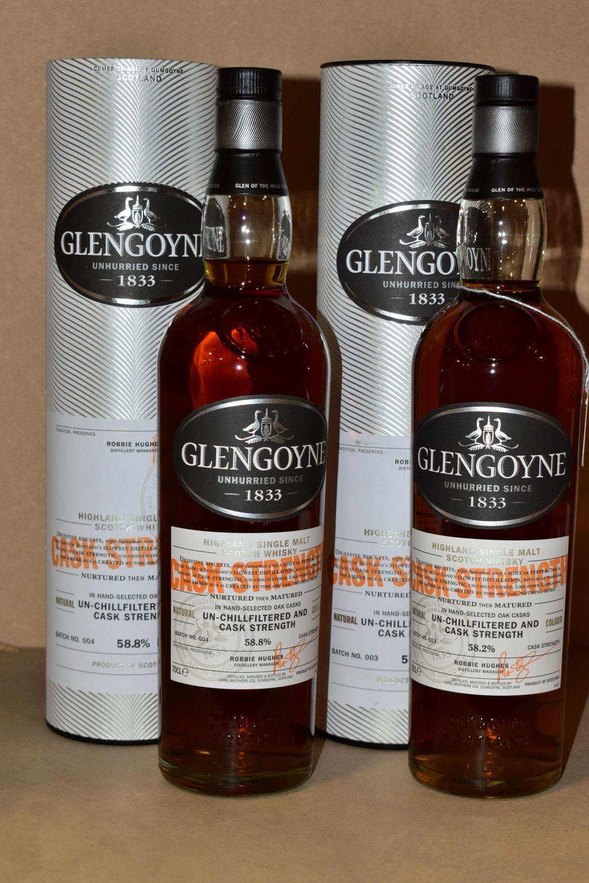 SINGLE MALT, two bottles of Glengoyne Cask Strength Single Malt Scotch Whisky, batch 003, 58.2% vol.