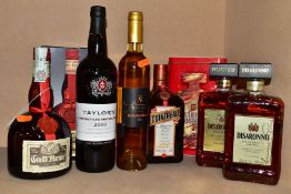 ALCOHOL, six bottles comprising one bottle of Grand Marnier Liqvor, boxed, one bottle of