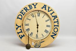 ADVERTISING/AVIATION INTEREST, a cream and blue painted wooden cased wall clock, the circular