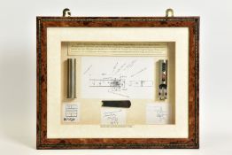 AN INTERESTING MOUNTED DISPLAY CASE OF 12 BORE EARLY PRESSURE TESTING CARTRIDGE BASED ON DESIGN OF A