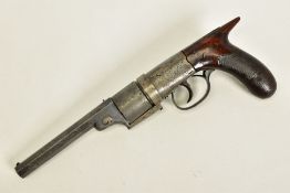 A PERCUSSION HARVEY'S PATENT 1ST MODEL REVOLVER, serial number 3068, bearing Birmingham proof marks,