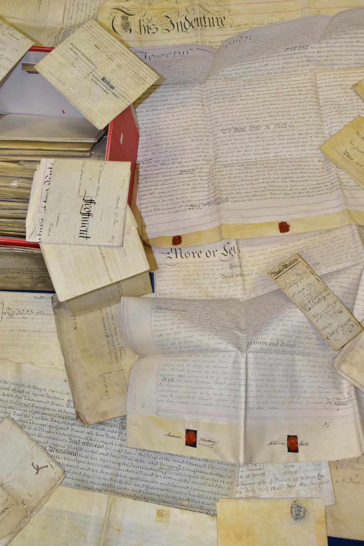 INDENTURES, approximately 80 - 90 Legal Documents dating from 1703 - 1834 to include conveyances,