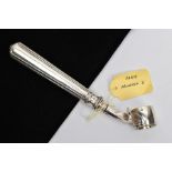 A FRENCH SILVER HAM BONE HOLDER, tapered handle, together with an adjustable screw key clamp,