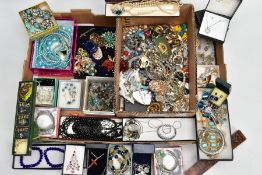 A SELECTION OF COSTUME JEWELLERY to include a selection of beaded necklaces brooches, bracelets